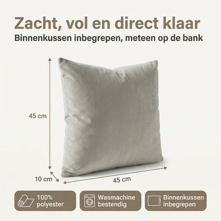 Cheqo® Sierkussen - Velvet Sierkussen - Fluwelen Sierkussen - Kussentje - Kussens Woonkamer - Kussens voor op de Bank - Sierkussen Bank - Sierkussen Bed - Lichtgrijs Sierkussen - Vierkant Sierkussen