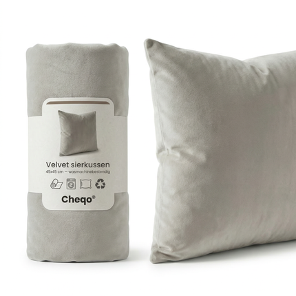 Cheqo® Sierkussen - Velvet Sierkussen - Fluwelen Sierkussen - Kussentje - Kussens Woonkamer - Kussens voor op de Bank - Sierkussen Bank - Sierkussen Bed - Lichtgrijs Sierkussen - Vierkant Sierkussen