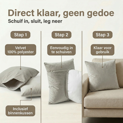 Cheqo® Sierkussen - Velvet Sierkussen - Fluwelen Sierkussen - Kussentje - Kussens Woonkamer - Kussens voor op de Bank - Sierkussen Bank - Sierkussen Bed - Lichtgrijs Sierkussen - Vierkant Sierkussen
