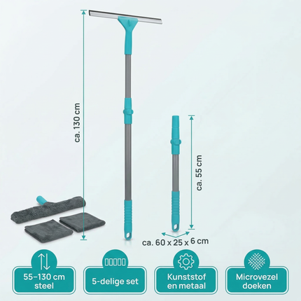 Cheqo® Ramenwisser Set - Ramenwisser - Raamtrekker - Raamwisser - Ramenreiniger Set - Ramen Schoonmaak Set - Ramen Lappen Set - Raam Schoonmaakset - Raamwisser met Steel - Raamtrekker met Steel