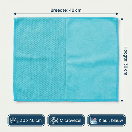 Cheqo® Polijstdoek - Microvezel Polijstdoek - Poetsdoek - Microvezel Poetsdoek - Schoonmaakdoek - Microvezel Schoonmaakdoek - Microvezeldoek - Blauwe Poetsdoek - Blauwe Microvezeldoek