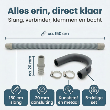 Cheqo® Afvoerslang Verlengset - Afvoerslang Verlenger - Afvoerslang Verlenging - Afvoerslang Set - Afvoerslang - Afvoer Slang Verlengstuk - Afvoer Slang Verlenger - Afvoerdoorverbinder