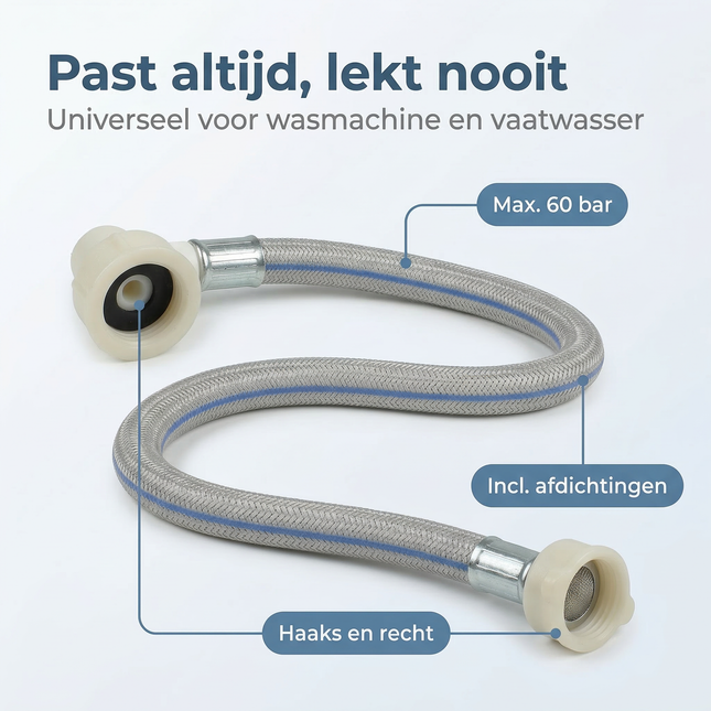 Cheqo® Aanvoerslang - Universele Aanvoerslang - Wasmachine Aanvoerslang - Vaatwasser Aanvoerslang - Toevoerslang - Water Aanvoerslang - Inlaatslang - Aanvoerslang Haaks - Aanvoerslang 3/4
