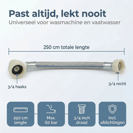 Cheqo® Aanvoerslang - Universele Aanvoerslang - Wasmachine Aanvoerslang - Vaatwasser Aanvoerslang - Toevoerslang - Water Aanvoerslang - Inlaatslang - Aanvoerslang Haaks - Aanvoerslang 3/4