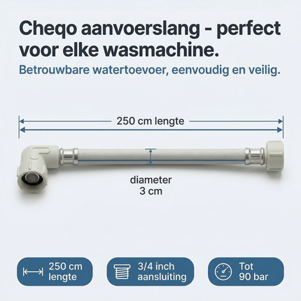 Cheqo® Aanvoerslang - Universele Aanvoerslang - Wasmachine Aanvoerslang - Wasmachine Toevoerslang - Wasmachine Slang - Toevoerslang - Water Aanvoerslang - Water Toevoerslang - Aanvoerslang Haaks - Aanvoerslang Recht