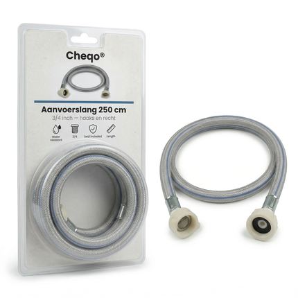 Cheqo® Aanvoerslang - Universele Aanvoerslang - Wasmachine Aanvoerslang - Vaatwasser Aanvoerslang - Toevoerslang - Water Aanvoerslang - Inlaatslang - Aanvoerslang Haaks - Aanvoerslang 3/4