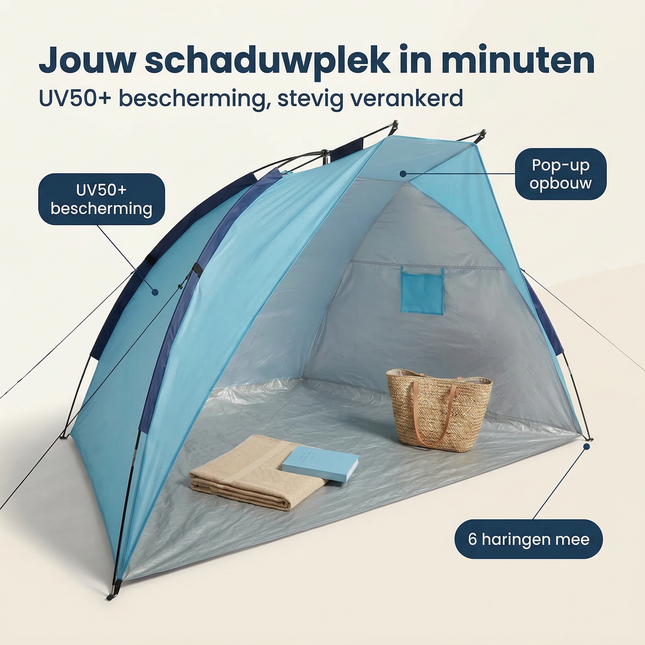 Cheqo® Strandtent - Strand Tent - Strandtentje - Strand Shelter - Strand Schuiltent - Strandcabine - Strandhuisje - Strandtent UV - Strandtent UV 50 - UV Strandtent - UV Werptent Strand