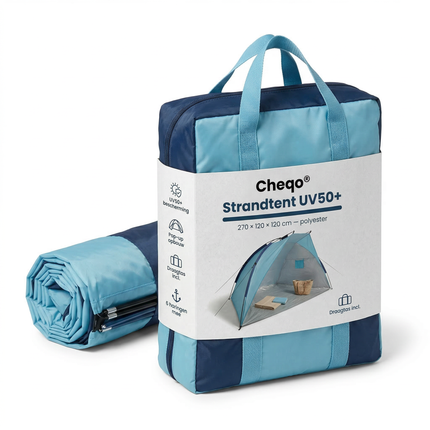 Cheqo® Strandtent - Strand Tent - Strandtentje - Strand Shelter - Strand Schuiltent - Strandcabine - Strandhuisje - Strandtent UV - Strandtent UV 50 - UV Strandtent - UV Werptent Strand