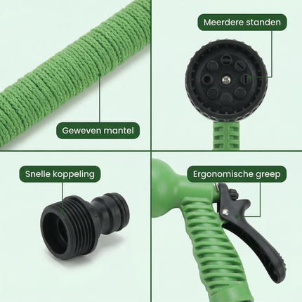 Cheqo® Flexibele Tuinslang - Uittrekbare Tuinslang - Tuinslang met Sproeikop - Tuinslang met Spuitkop - Tuinslang met Sproeier - Tuinslang Sproeikop - Tuinslang Spuitpistool - Tuinslang Set - Tuinslang met Koppelingen - Knikvrije Tuinslang