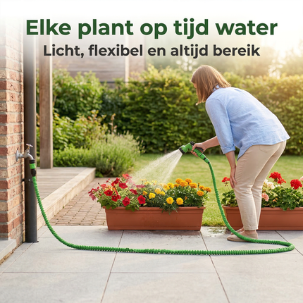 Cheqo® Flexibele Tuinslang - Uittrekbare Tuinslang - Tuinslang met Sproeikop - Tuinslang met Spuitkop - Tuinslang met Sproeier - Tuinslang Sproeikop - Tuinslang Spuitpistool - Tuinslang Set - Tuinslang met Koppelingen - Knikvrije Tuinslang