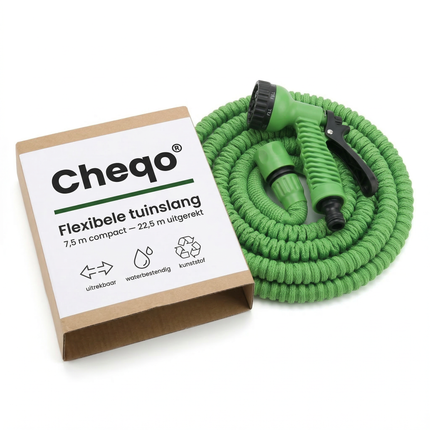 Cheqo® Flexibele Tuinslang - Uittrekbare Tuinslang - Tuinslang met Sproeikop - Tuinslang met Spuitkop - Tuinslang met Sproeier - Tuinslang Sproeikop - Tuinslang Spuitpistool - Tuinslang Set - Tuinslang met Koppelingen - Knikvrije Tuinslang