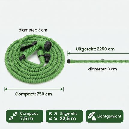 Cheqo® Flexibele Tuinslang - Uittrekbare Tuinslang - Tuinslang met Sproeikop - Tuinslang met Spuitkop - Tuinslang met Sproeier - Tuinslang Sproeikop - Tuinslang Spuitpistool - Tuinslang Set - Tuinslang met Koppelingen - Knikvrije Tuinslang