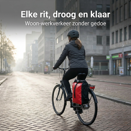Cheqo® Fietstas - Enkele Fietstas - Fietstas Rood - Waterdichte Fietstas - Fietstas Achter - Fietstas Achterdrager - Fietstas voor Achterdrager - Fietstas Zijkant - Fietstas met Zijvak - Fietstas voor Woon-Werkverkeer