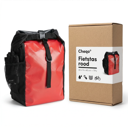 Cheqo® Fietstas - Enkele Fietstas - Fietstas Rood - Waterdichte Fietstas - Fietstas Achter - Fietstas Achterdrager - Fietstas voor Achterdrager - Fietstas Zijkant - Fietstas met Zijvak - Fietstas voor Woon-Werkverkeer