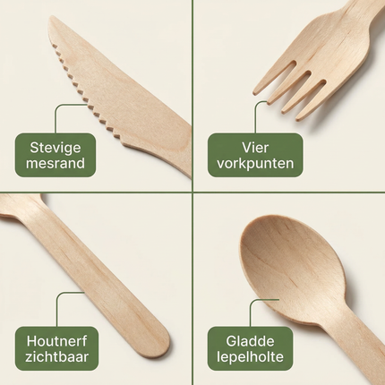 Cheqo® Houten Bestekset - Houten Bestek - Houten Wegwerpbestek - Wegwerpbestek Hout - Wegwerp Bestekset - Wegwerpbestek Set - Bestekset 48 Delig - Bestekset Wegwerp - Wegwerp Messen Vorken Lepels