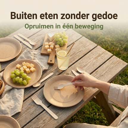 Cheqo® Houten Bestekset - Houten Bestek - Houten Wegwerpbestek - Wegwerpbestek Hout - Wegwerp Bestekset - Wegwerpbestek Set - Bestekset 48 Delig - Bestekset Wegwerp - Wegwerp Messen Vorken Lepels