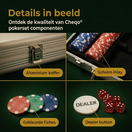 Cheqo® Pokerset - Poker Set - Pokerkoffer - Pokerkoffer Set - Pokerkoffer met Fiches - Poker Chips Set - Pokerchips Set - Pokerfiches Set - Pokerset met Kaarten - Poker Set met Kaarten