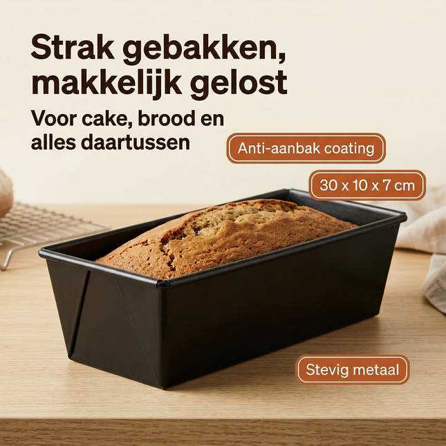 Cheqo® Cakevorm - Cakeblik - Bakvorm - Bakblik - Broodvorm - Broodbakvorm - Rechthoekige Cakevorm - Rechthoekige Bakvorm - Broodblik - Cakevorm Zwart - Cakevorm Anti Aanbak