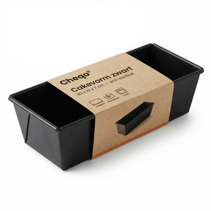 Cheqo® Cakevorm - Cakeblik - Bakvorm - Bakblik - Broodvorm - Broodbakvorm - Rechthoekige Cakevorm - Rechthoekige Bakvorm - Broodblik - Cakevorm Zwart - Cakevorm Anti Aanbak