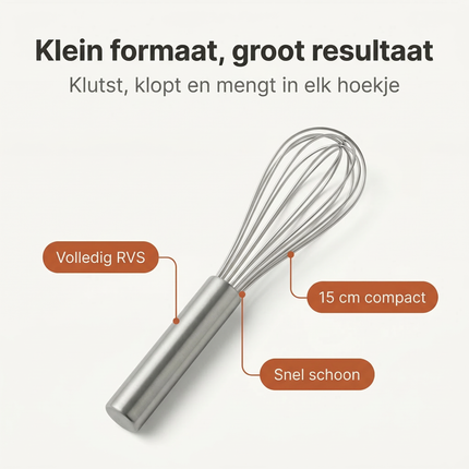 Cheqo® Mini Garde - Garde - Eierklopper - Eierklutser - Slagroomklopper - Draadklopper - Klopper - Handgarde - Garde Keuken - Garde Bakgerei - Garde Kookgerei - Cocktail Garde - Garde voor Saus