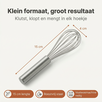 Cheqo® Mini Garde - Garde - Eierklopper - Eierklutser - Slagroomklopper - Draadklopper - Klopper - Handgarde - Garde Keuken - Garde Bakgerei - Garde Kookgerei - Cocktail Garde - Garde voor Saus