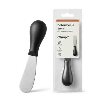 Cheqo® Botermesje - Botermes - Boter Mesje - Boter Mes - Ontbijtmessetje - Smeermesje - Smeermes - Broodmesje - Tafelmesje - Zwart Botermesje - Zwart Smeermesje