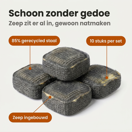 Cheqo® Staalwolsponsen - Staalwolspons - Staalwol Spons - Staalsponsjes - Staalspons - Staalzeepspons - Zeepspons - Zeepschuurspons - Schuurspons met Zeep - Schuursponsjes met Zeep