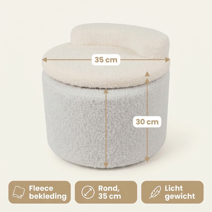 Cheqo® Kinderpoef met Opbergruimte - Poef met Opbergruimte - Opbergpoef - Kinderpoef - Kinder Opbergpoef - Ronde Kinderpoef - Witte Kinderpoef - Witte Poef met Opbergruimte - Poef Kinderkamer