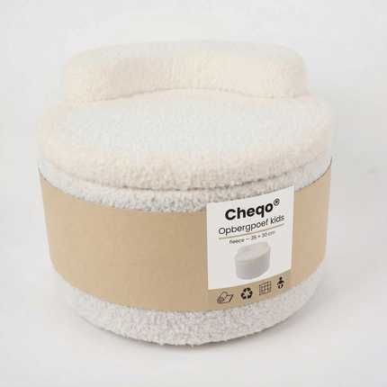 Cheqo® Kinderpoef met Opbergruimte - Poef met Opbergruimte - Opbergpoef - Kinderpoef - Kinder Opbergpoef - Ronde Kinderpoef - Witte Kinderpoef - Witte Poef met Opbergruimte - Poef Kinderkamer