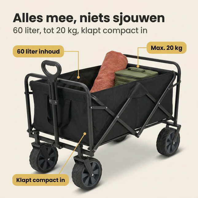 Cheqo® Bolderkar - Opvouwbare Bolderkar - Inklapbare Bolderkar - Bolderwagen - Opvouwbare Bolderwagen - Inklapbare Bolderwagen - Strandkar - Opvouwbare Strandkar - Trekkar - Opvouwbare Trekkar