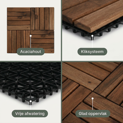 Cheqo® Kliktegels - Houten Kliktegels - Terrastegels - Houten Terrastegels - Balkon Tegels - Balkon Kliktegels - Vlondertegels - Houten Vlondertegels - Tuintegels - Houten Tuintegels