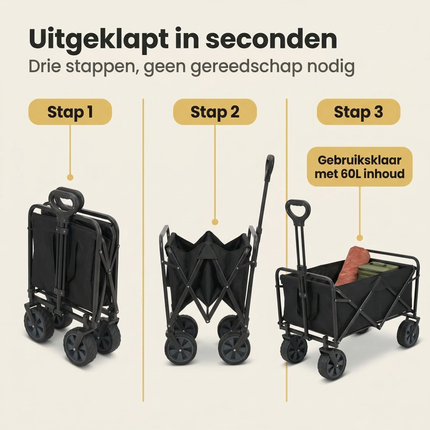Cheqo® Bolderkar - Opvouwbare Bolderkar - Inklapbare Bolderkar - Bolderwagen - Opvouwbare Bolderwagen - Inklapbare Bolderwagen - Strandkar - Opvouwbare Strandkar - Trekkar - Opvouwbare Trekkar