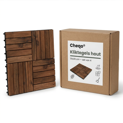Cheqo® Kliktegels - Houten Kliktegels - Terrastegels - Houten Terrastegels - Balkon Tegels - Balkon Kliktegels - Vlondertegels - Houten Vlondertegels - Tuintegels - Houten Tuintegels