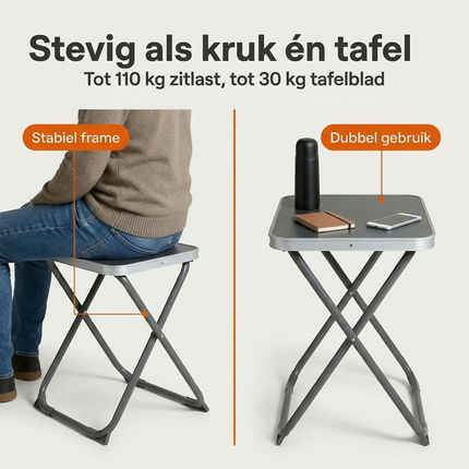 Cheqo® Vouwkruk met Tafelblad - Campingstoel met Tafelblad - Vouwstoel met Tafel - Campingstoel met Tafel - Vouwkruk met Tafel - Viskruk met Tafel - Visstoel met Tafel - Opvouwbare Visstoel met Tafel