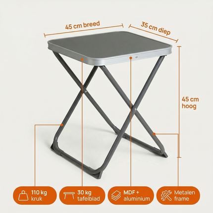 Cheqo® Vouwkruk met Tafelblad - Campingstoel met Tafelblad - Vouwstoel met Tafel - Campingstoel met Tafel - Vouwkruk met Tafel - Viskruk met Tafel - Visstoel met Tafel - Opvouwbare Visstoel met Tafel