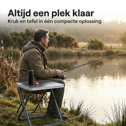 Cheqo® Vouwkruk met Tafelblad - Campingstoel met Tafelblad - Vouwstoel met Tafel - Campingstoel met Tafel - Vouwkruk met Tafel - Viskruk met Tafel - Visstoel met Tafel - Opvouwbare Visstoel met Tafel