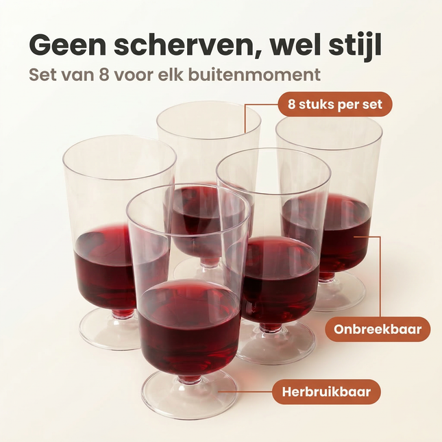 Cheqo® Plastic Wijnglazen - Kunststof Wijnglazen - Onbreekbare Wijnglazen - Herbruikbare Wijnglazen - Wijnglazen Camping - Wijnglazen Outdoor - Wijnglas Kunststof - Transparante Plastic Wijnglazen