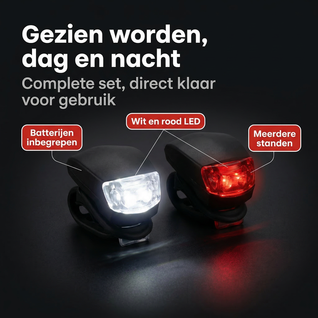 Cheqo® Fietsverlichting Set - Fietslampjes Set - Fietslamp Set - Fietslicht Set - Fietslampjes voor en Achter - Fietslicht voor en Achter - Voorlicht en Achterlicht Fiets - LED Fietslampjes