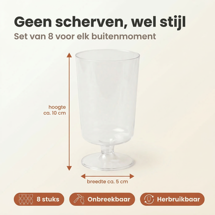 Cheqo® Plastic Wijnglazen - Kunststof Wijnglazen - Onbreekbare Wijnglazen - Herbruikbare Wijnglazen - Wijnglazen Camping - Wijnglazen Outdoor - Wijnglas Kunststof - Transparante Plastic Wijnglazen