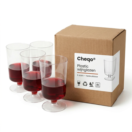 Cheqo® Plastic Wijnglazen - Kunststof Wijnglazen - Onbreekbare Wijnglazen - Herbruikbare Wijnglazen - Wijnglazen Camping - Wijnglazen Outdoor - Wijnglas Kunststof - Transparante Plastic Wijnglazen