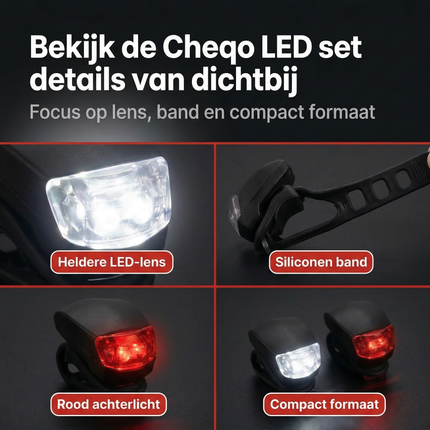 Cheqo® Fietsverlichting Set - Fietslampjes Set - Fietslamp Set - Fietslicht Set - Fietslampjes voor en Achter - Fietslicht voor en Achter - Voorlicht en Achterlicht Fiets - LED Fietslampjes