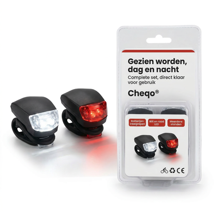Cheqo® Fietsverlichting Set - Fietslampjes Set - Fietslamp Set - Fietslicht Set - Fietslampjes voor en Achter - Fietslicht voor en Achter - Voorlicht en Achterlicht Fiets - LED Fietslampjes