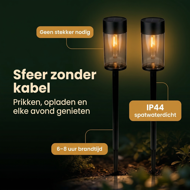 Cheqo® Solar Tuinverlichting - Tuinverlichting op Zonne Energie - Tuinverlichting op Zonneenergie - Solar Tuinlampen - Solar Tuinlampjes - Solar Grondlampen - Solar Priklampen - Solar Tuinverlichting Grondspies