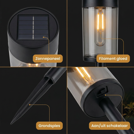 Cheqo® Solar Tuinverlichting - Tuinverlichting op Zonne Energie - Tuinverlichting op Zonneenergie - Solar Tuinlampen - Solar Tuinlampjes - Solar Grondlampen - Solar Priklampen - Solar Tuinverlichting Grondspies