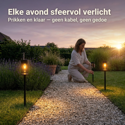 Cheqo® Solar Tuinverlichting - Tuinverlichting op Zonne Energie - Tuinverlichting op Zonneenergie - Solar Tuinlampen - Solar Tuinlampjes - Solar Grondlampen - Solar Priklampen - Solar Tuinverlichting Grondspies