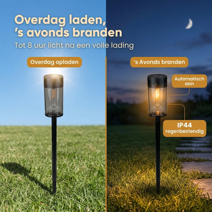 Cheqo® Solar Tuinverlichting - Tuinverlichting op Zonne Energie - Tuinverlichting op Zonneenergie - Solar Tuinlampen - Solar Tuinlampjes - Solar Grondlampen - Solar Priklampen - Solar Tuinverlichting Grondspies
