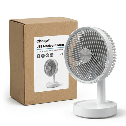 Cheqo® USB Tafelventilator - Mini USB Ventilator - USB Ventilator - Bureau Ventilator - Mini Ventilator - Tafelventilator - Draagbare Ventilator - Kleine Ventilator - Oplaadbare Ventilator - Stille Tafelventilator