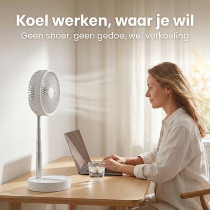 Cheqo® Telescopische Tafelventilator - Oplaadbare Tafelventilator - Draadloze Tafelventilator - USB Oplaadbare Ventilator - USB C Ventilator - Bureau Ventilator - Draagbare Ventilator - Camping Ventilator