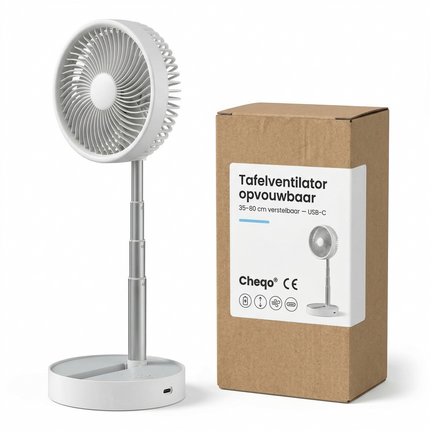 Cheqo® Telescopische Tafelventilator - Oplaadbare Tafelventilator - Draadloze Tafelventilator - USB Oplaadbare Ventilator - USB C Ventilator - Bureau Ventilator - Draagbare Ventilator - Camping Ventilator