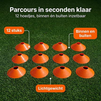 Cheqo® Trainingshoedjes - Voetbal Hoedjes - Markeringshoedjes - Markeringspionnen - Pionnen - Pionnetjes - Pylonnen - Pilonnen - Trainingspionnen - Voetbal Pionnen - Training Kegels - Slalom Pionnen - Parcours Pionnen